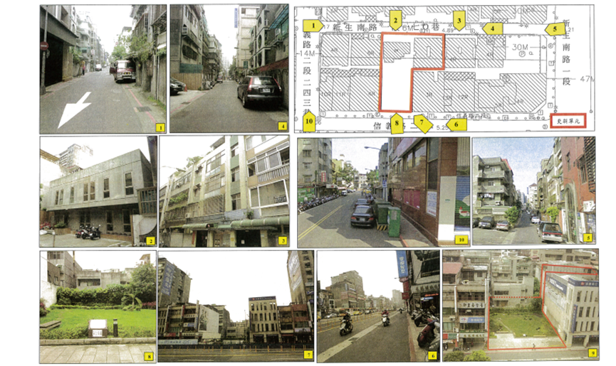台北市中正區新美齊信義路更新案更新前周圍土地使用狀況示意